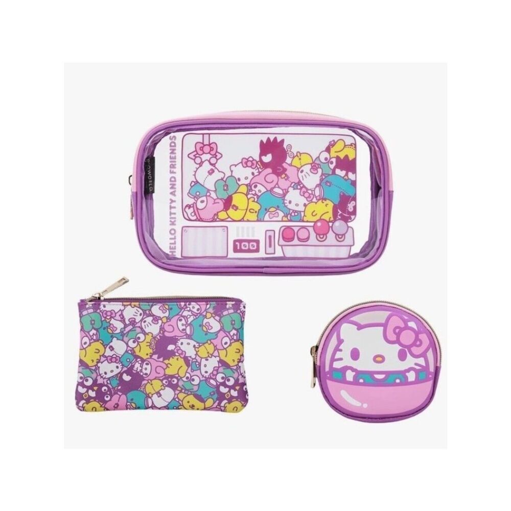 Bioworld Hello Kitty And Friends 3 Piece Clear Cosmetic Travel Bag Set Coin NWT